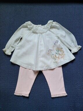 *next baby*Ivory Lace Collar Top with *baby GAP*Pink Leggings Set- 0-3 mth